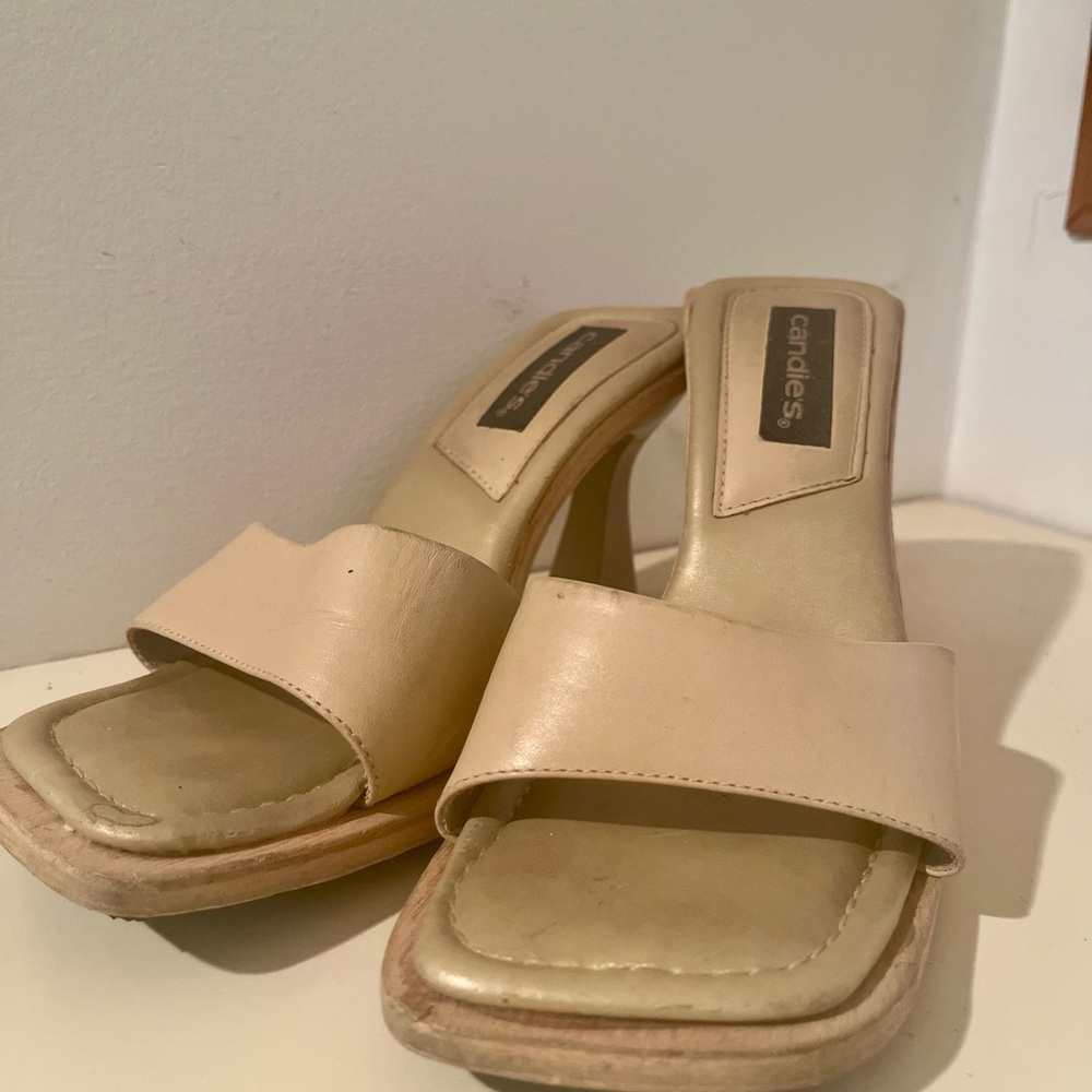 Candie's Beige Women's Heeled Mules